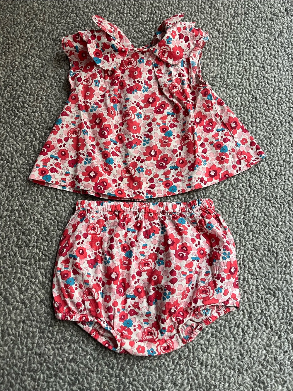 Jacadi libert Baby Floral Two-Piece Set - Pink Red Flower Top & Bloomers